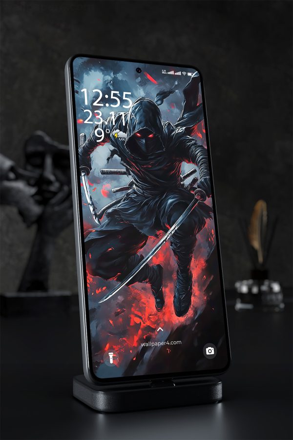 Wallpaper 1320 - Dark Ninja Warrior with Swords in Flames