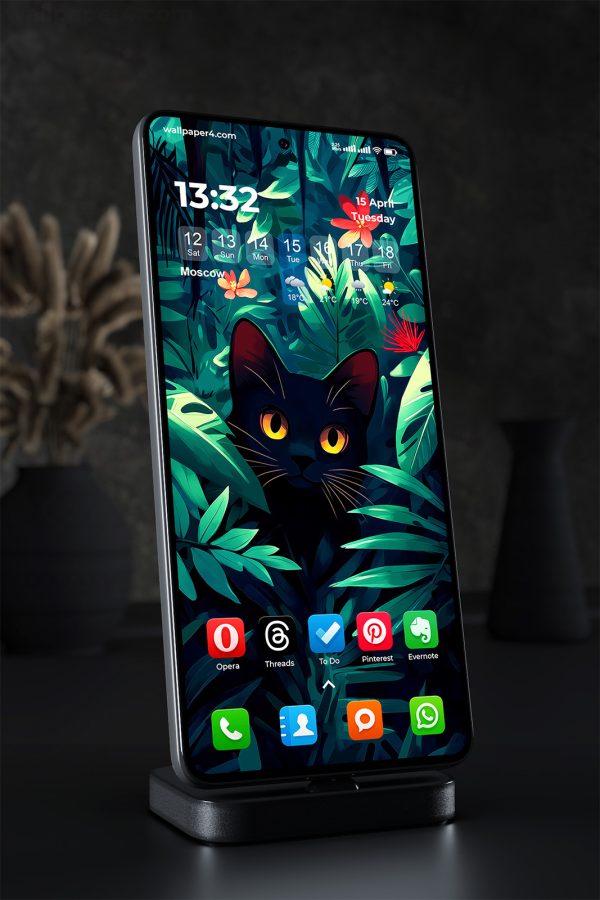 Wallpaper 1328 - Black Cat in Jungle Foliage Artwork