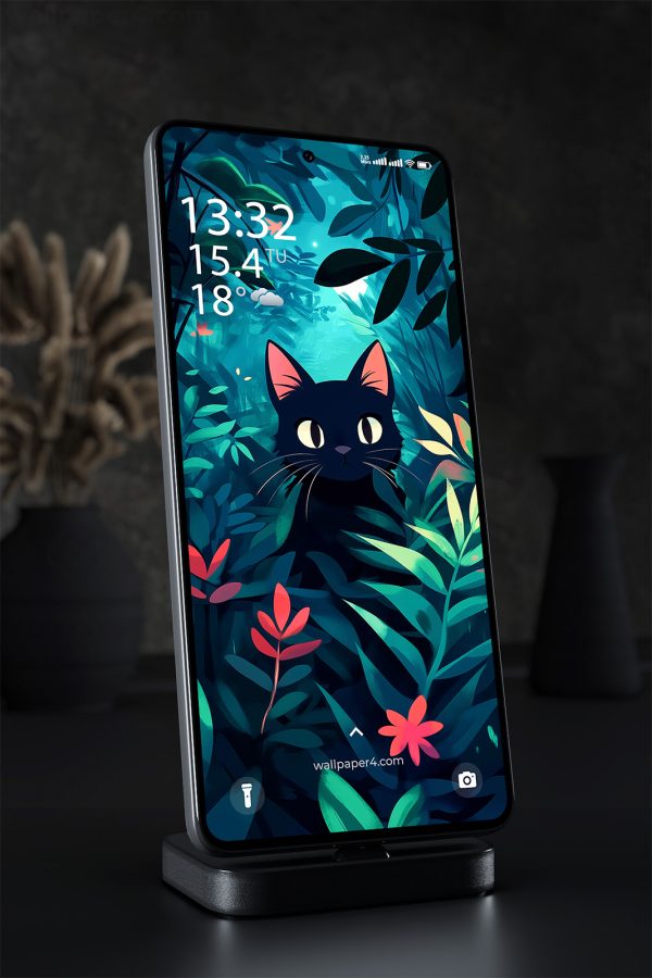 Wallpaper 1328 - Black Cat in Jungle Foliage Artwork