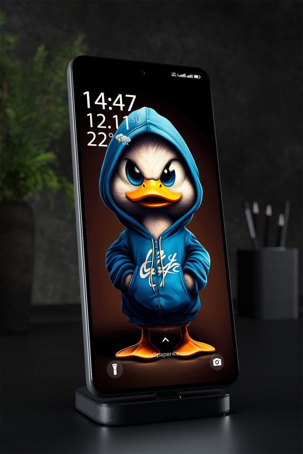 Phone Wallpaper 1344 - Cute Duck in Hoodie Digital Art Wallpaper