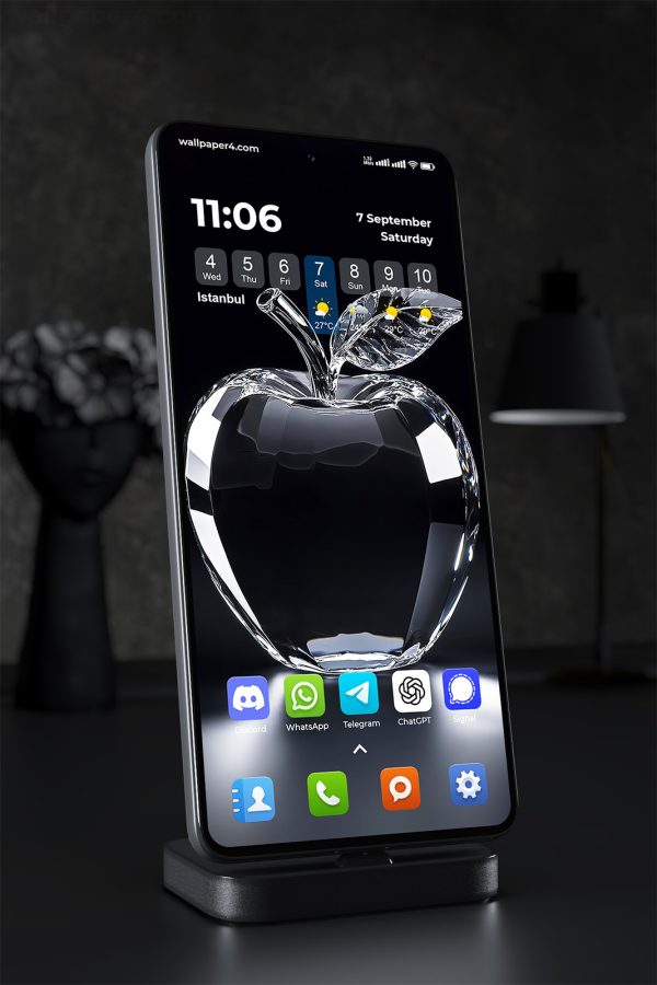 Phone Wallpaper 1388 - Crystal Apple on Black Background Wallpaper