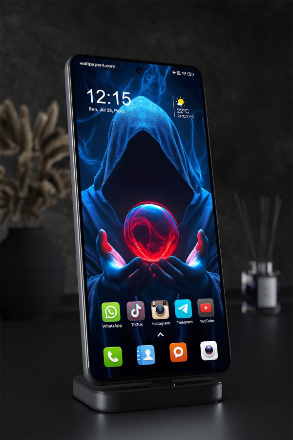 Phone Wallpaper 1394 - Mystic Hooded Figure Holding a Glowing Orb
