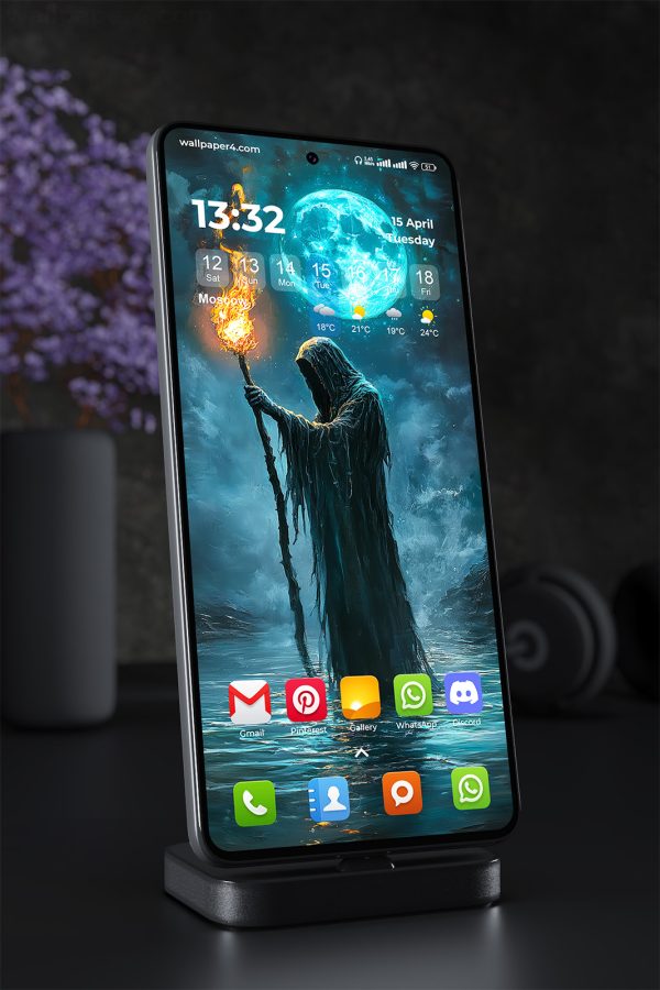 Mobile Wallpaper 1401 - Dark Hooded Figure Under Full Moon