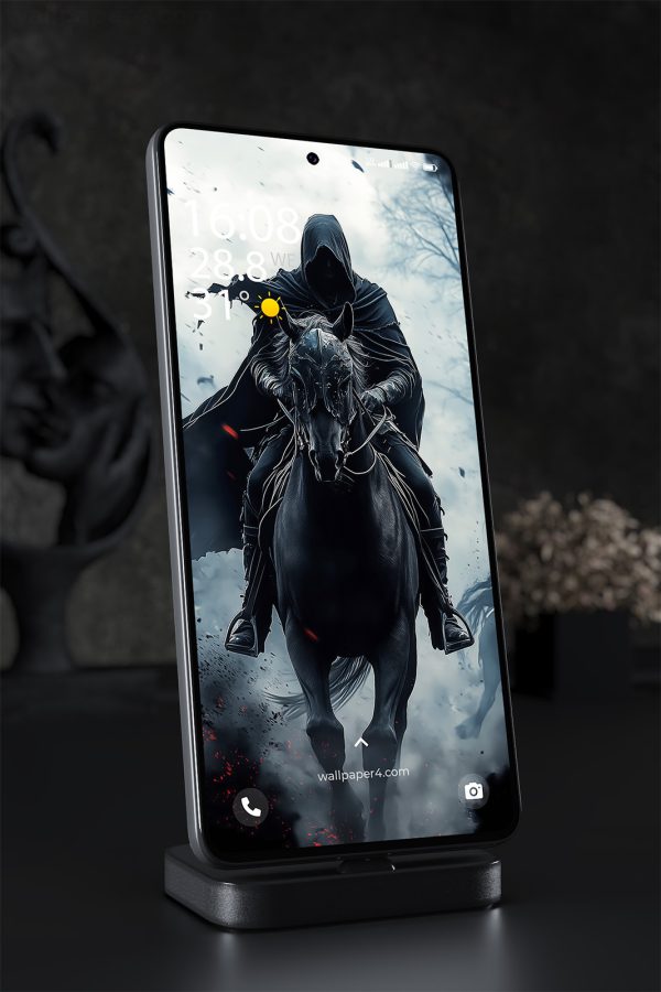 Mobile Wallpaper 1404 - Dark Rider in Stormy Night Fantasy Art