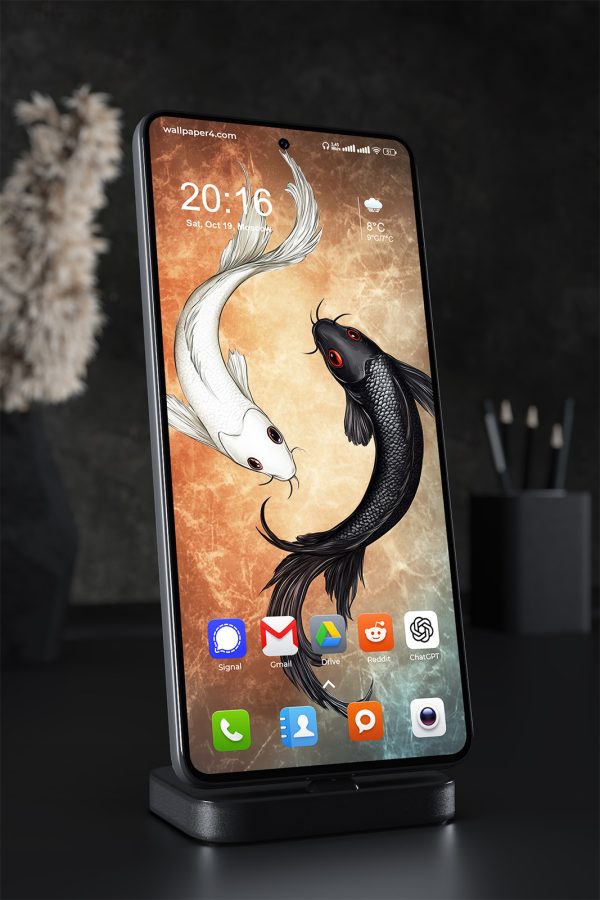 Phone Wallpaper 1408 - Yin Yang Koi Fish in Dark Blue Water