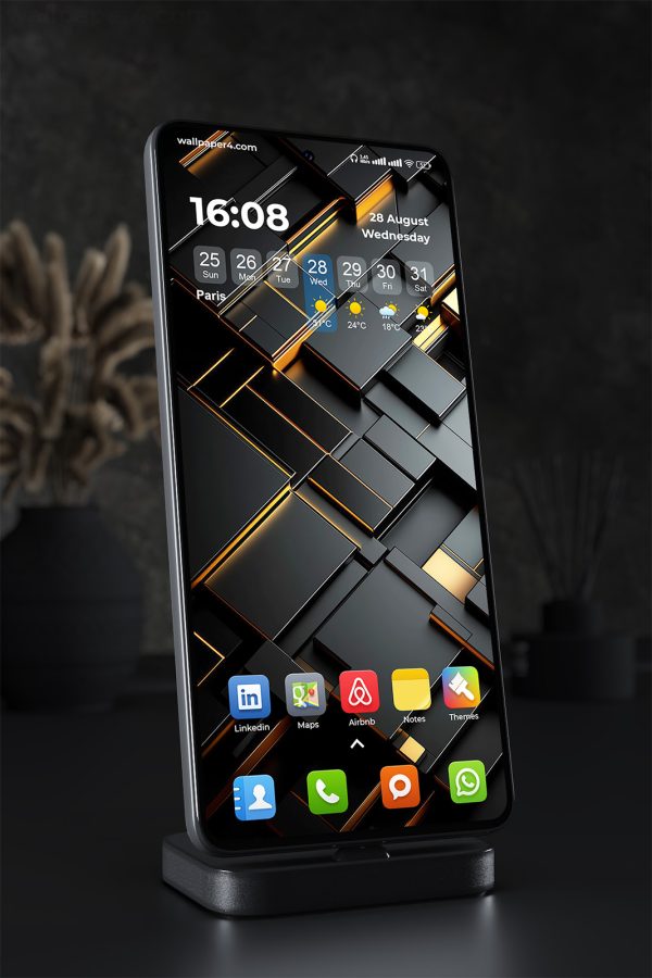 Phone Wallpaper 1423 - Futuristic Black and Gold 3D Geometric Wallpaper