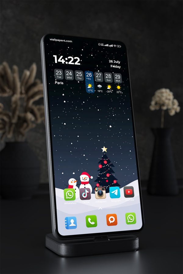 Phone Wallpaper 1426 - Snowman and Christmas Tree Winter Wallpaper