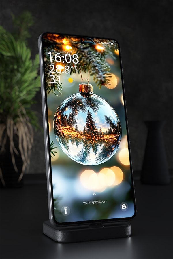 Phone Wallpaper 1432 - Christmas Glass Ornament with Lights