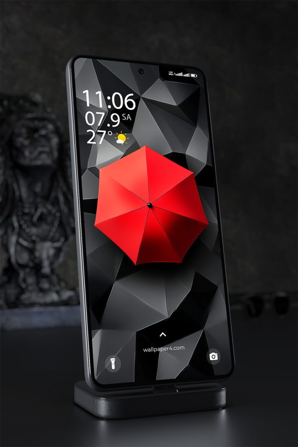 Mobile Wallpaper 1491 - Red Umbrella on Dark Geometric Background