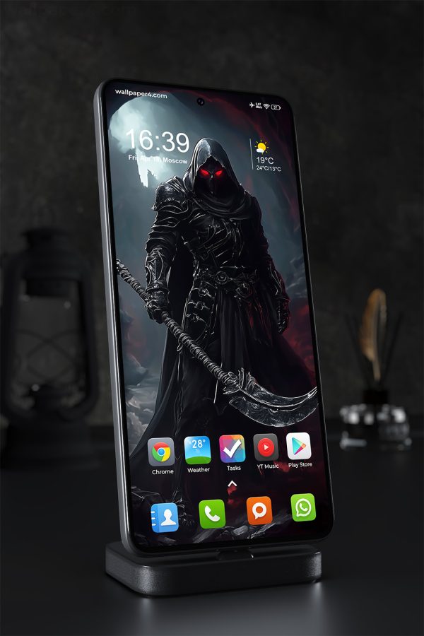 Phone Wallpaper 1498 - Dark Grim Reaper Warrior with Glowing Eyes