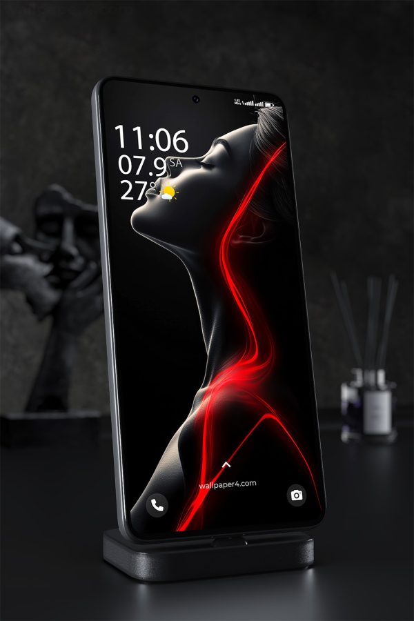 Phone Wallpaper 1514 - Elegant Silhouette with Red Energy Lines