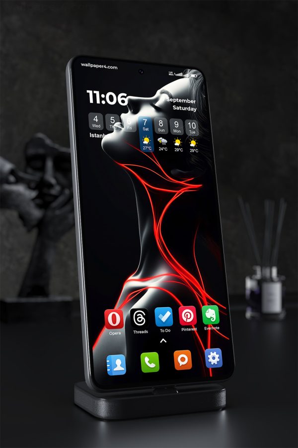 Mobile Wallpaper 1514 - Elegant Silhouette with Red Energy Lines