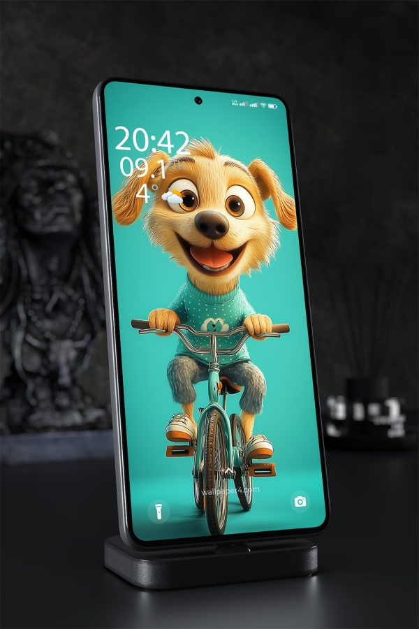 Mobile Wallpaper 1531 - Cute Cartoon Dog Riding a Bicycle Wallpaper