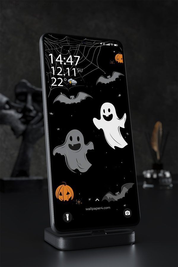 Phone Wallpaper 1536 - Cute Halloween Ghosts and Bats Wallpaper