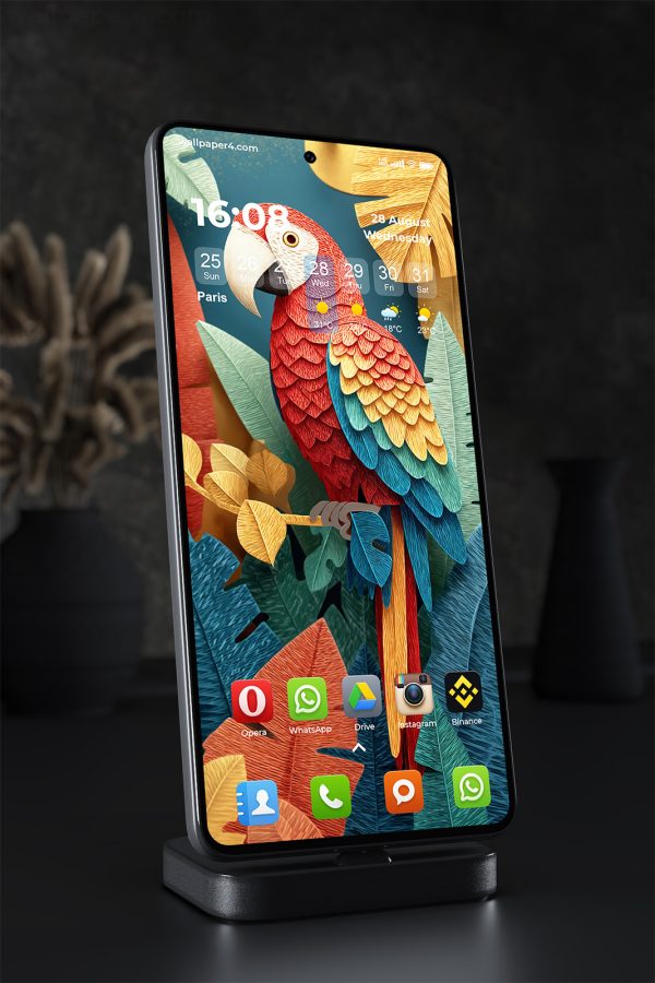 Mobile Wallpaper 1571 - Colorful Parrot in Tropical Paper Art Style