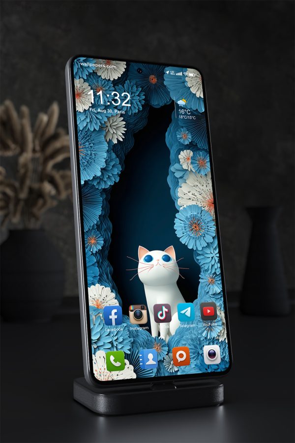 Phone Wallpaper 1585 - Mystical Cat in Floral Dreamscape