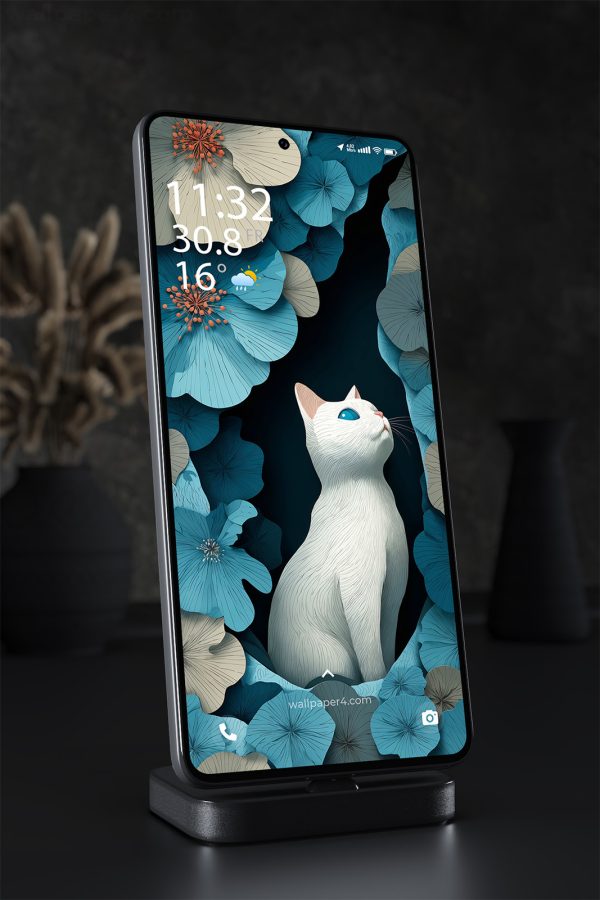 Mobile Wallpaper 1585 - Mystical Cat in Floral Dreamscape