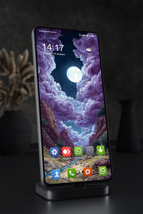 Mobile Wallpaper 1595 - Pixel Art Moonlight Valley at Night