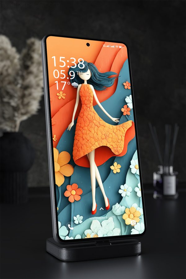 Mobile Wallpaper 1605 - Dreamy Girl in Orange Dress Wallpaper