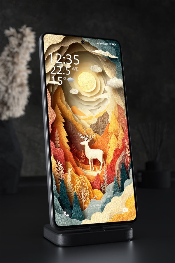 Mobile Wallpaper 1608 - Majestic Deer in Surreal Sunset Forest
