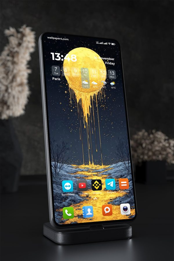Phone Wallpaper 1612 - Melting Moon Over a Golden River