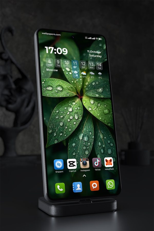 Mobile Wallpaper 1619 - Water Drops on Green Leaves - Nature Wallpaper