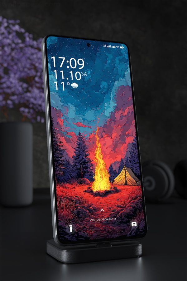 Phone Wallpaper 1625 - Campfire Night Under Starry Sky