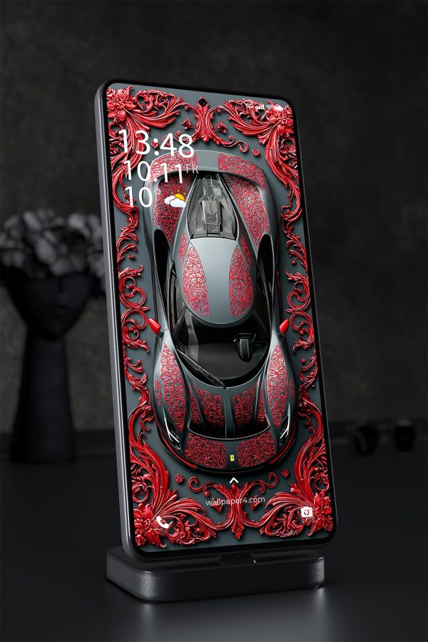 Mobile Wallpaper 1633 - Luxury Red Sports Car with Ornamental Design