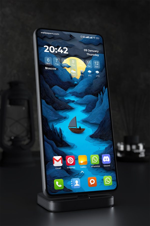 Phone Wallpaper 1645 - Mystic River Journey with Full Moon Glow