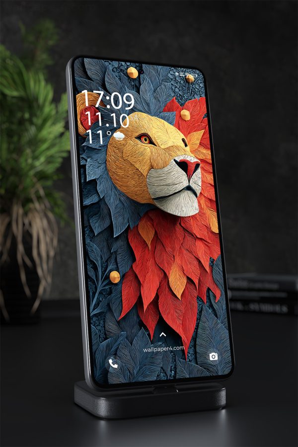 Mobile Wallpaper 1654 - Majestic Lion in Leaf Art Style Wallpaper