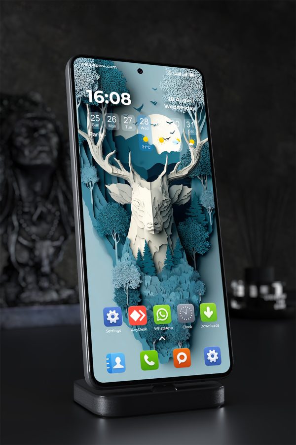 Phone Wallpaper 1660 - Mystic Deer in Forest Paper Art Wallpaper