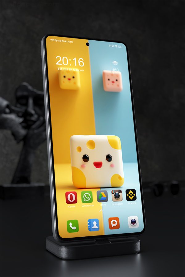 Phone Wallpaper 1663 - Cute Cheese Block on Colorful Background