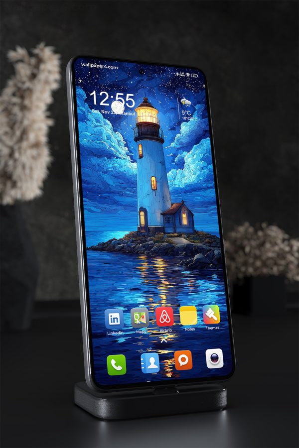 Phone Wallpaper 1670 - Lighthouse Under Starry Night Sky