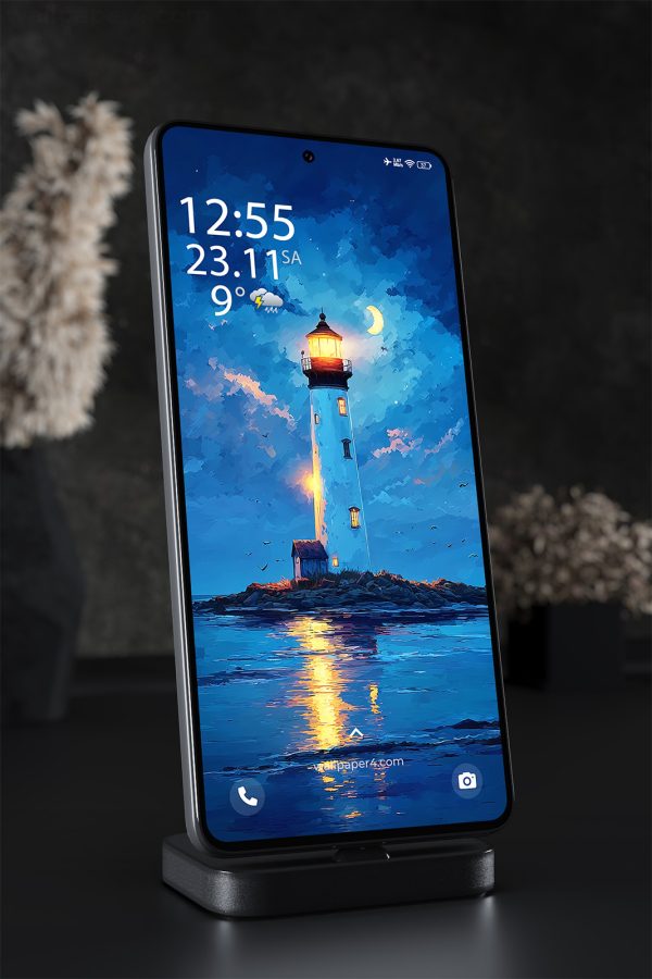Mobile Wallpaper 1670 - Lighthouse Under Starry Night Sky