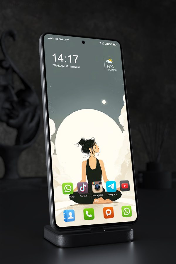 Phone Wallpaper 1678 - Meditative Woman Under Moonlight