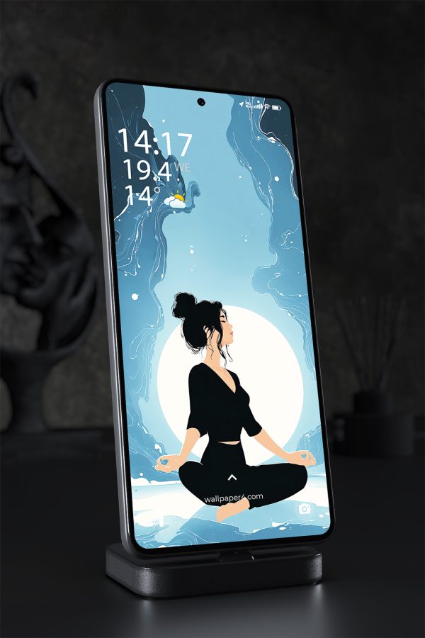 Mobile Wallpaper 1678 - Meditative Woman Under Moonlight