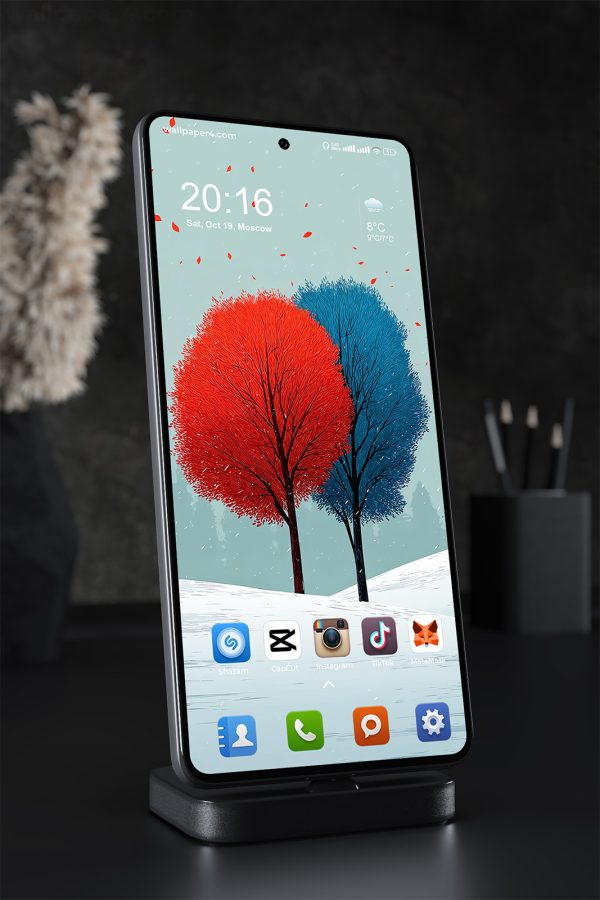 Phone Wallpaper 1681 - Red and Blue Trees in Winter Landscape
