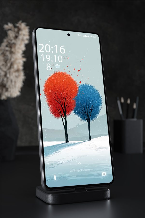 Mobile Wallpaper 1681 - Red and Blue Trees in Winter Landscape