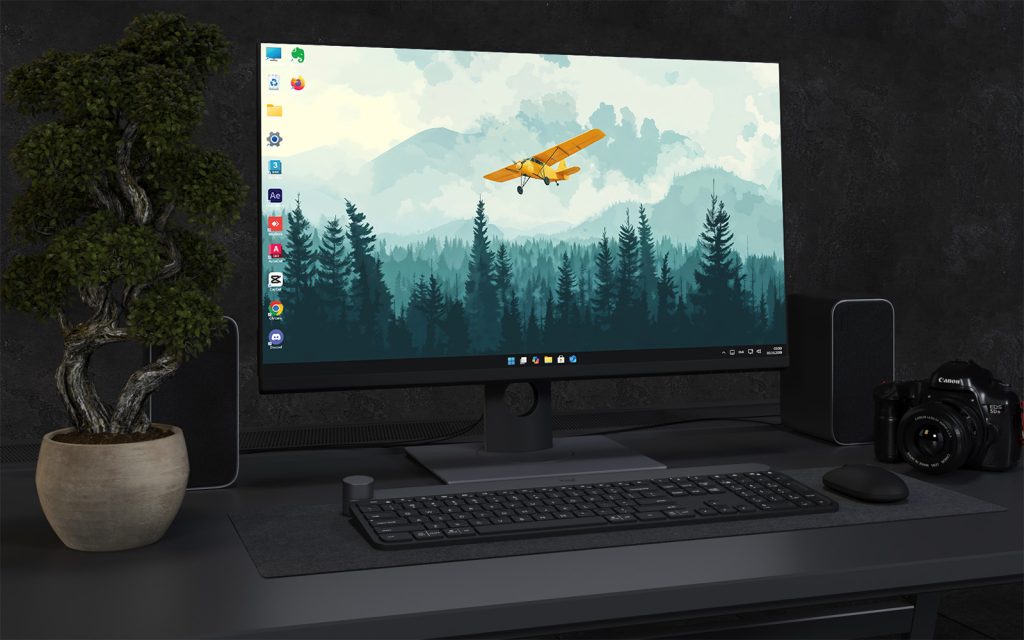 Laptop Wallpaper 1700 - Yellow Plane Over Forest Mountains