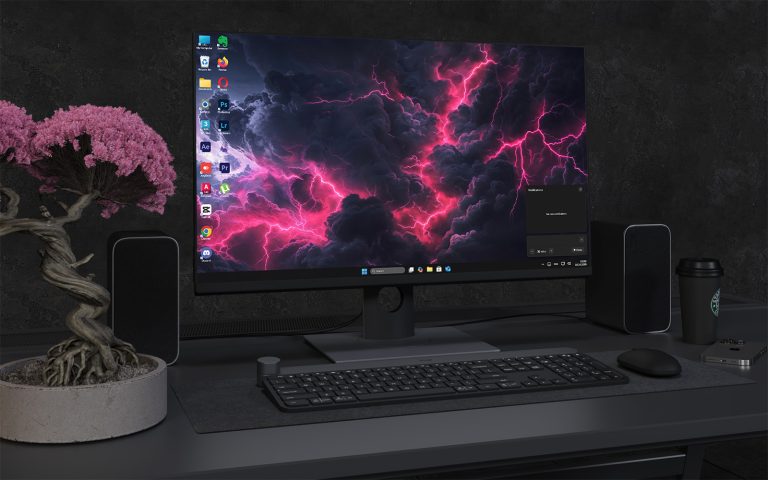 Desktop Wallpaper 1720 - Dark Storm Clouds with Pink Lightning