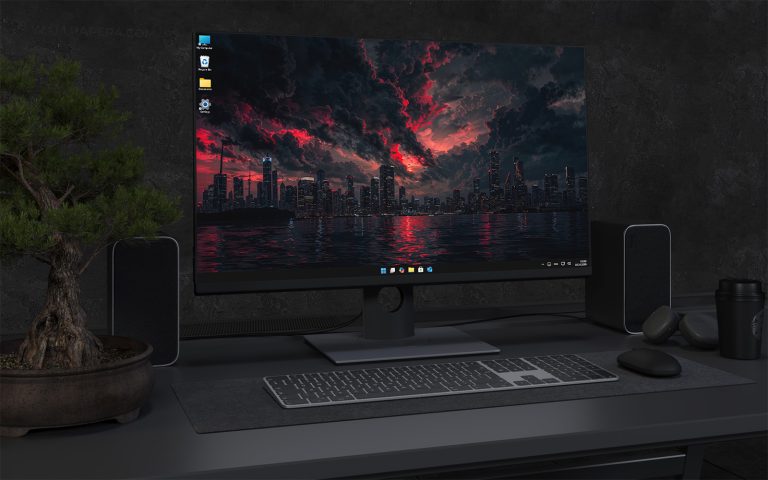 Desktop Wallpaper 1746 - Dramatic Cityscape at Dusk with Red Storm