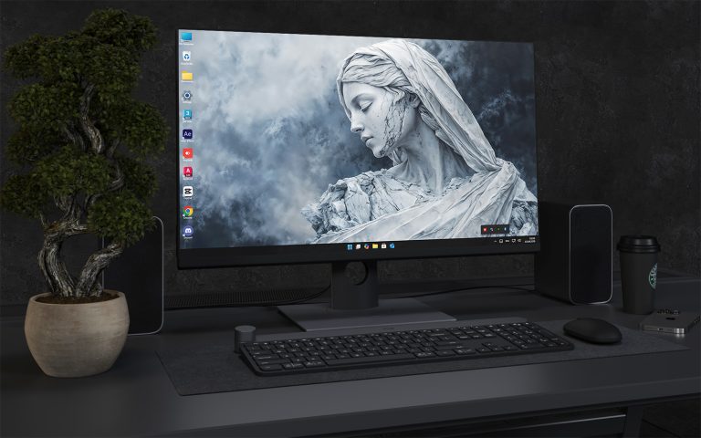 Desktop Wallpaper - Frozen Statue of a Woman in Winter Landscape