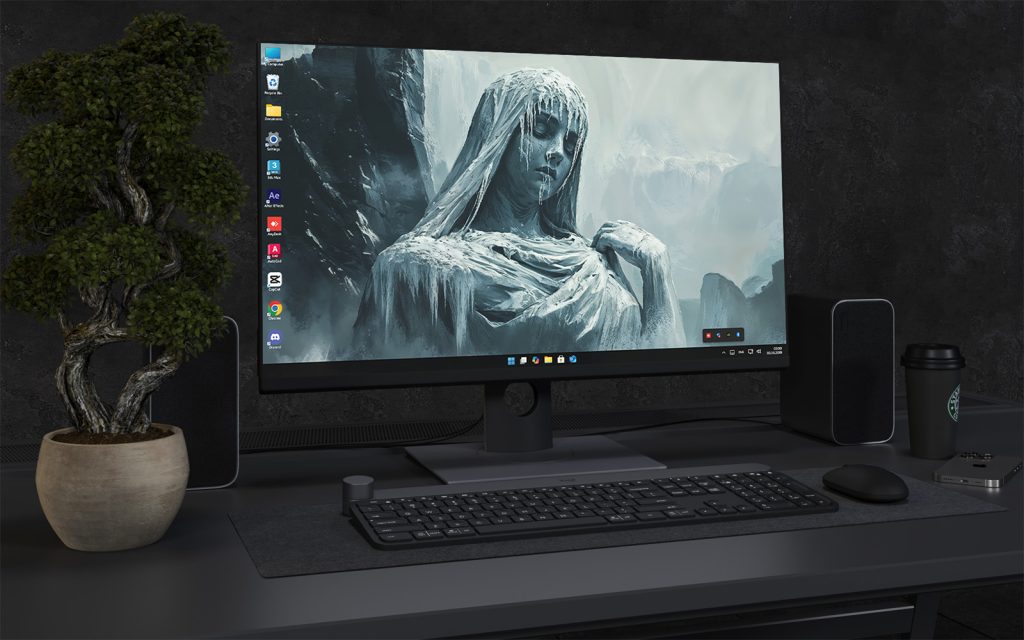 Laptop Wallpaper - Frozen Statue of a Woman in Winter Landscape