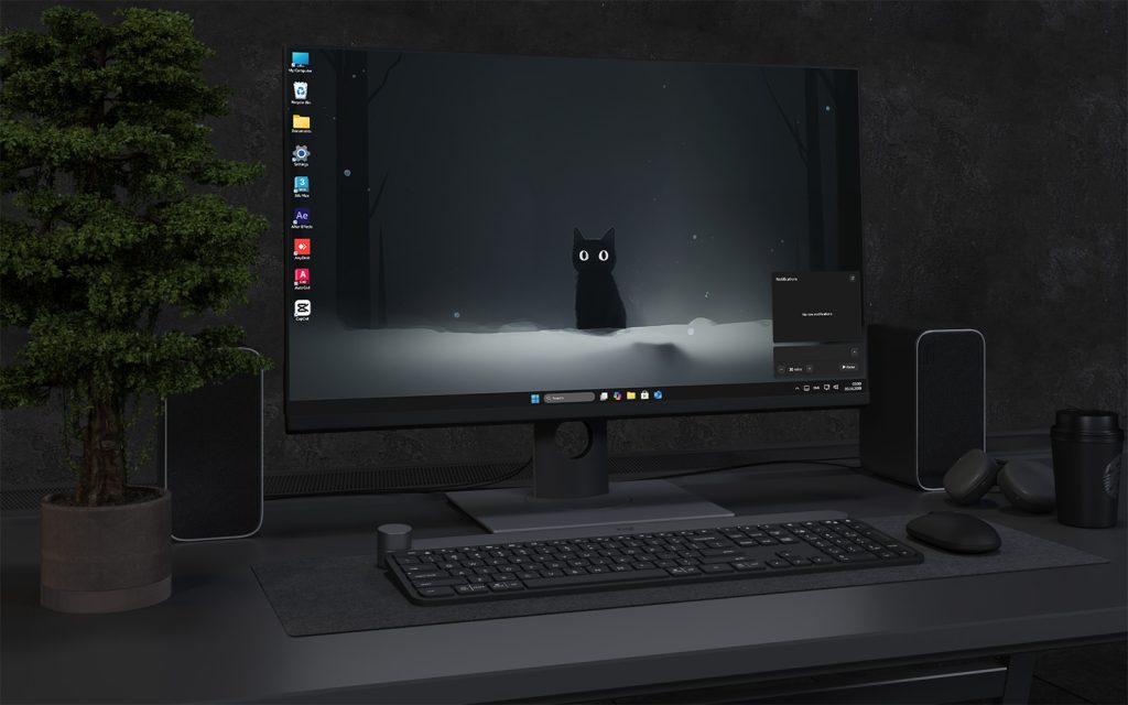 Desktop Wallpaper 1810 - Mystical Black Cat in Snowy Forest