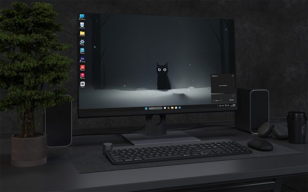 Desktop Wallpaper 1810 - Mystical Black Cat in Snowy Forest