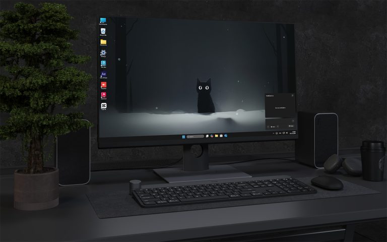 Desktop Wallpaper 1810 - Mystical Black Cat in Snowy Forest