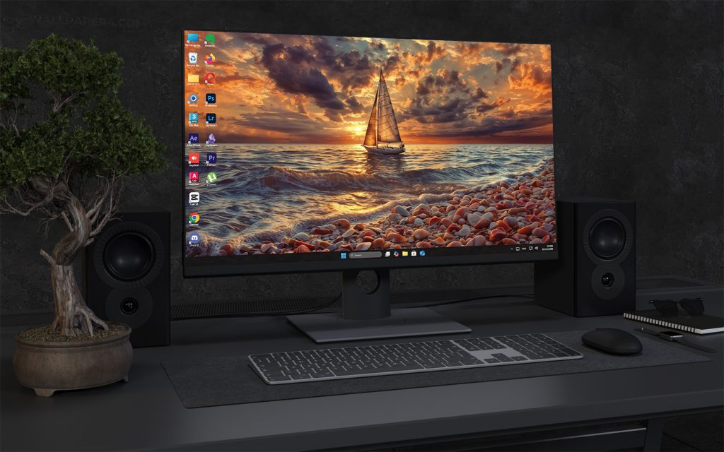 Desktop Wallpaper 1824 - Sunset Sailing Over Calm Ocean Waves
