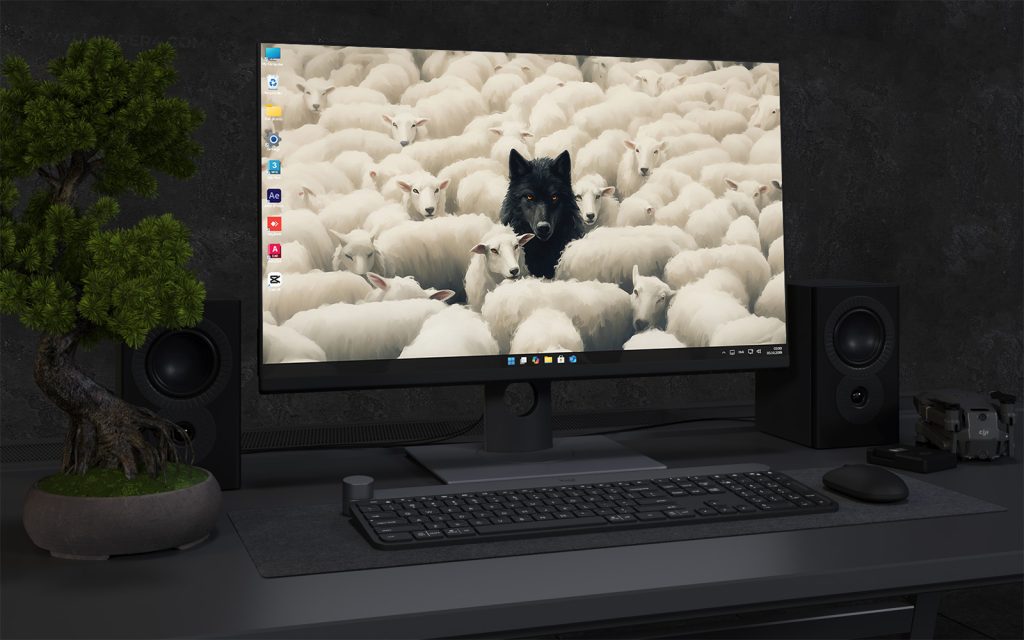 Desktop Wallpaper 1973 - Black Wolf Among Sheep Wallpaper