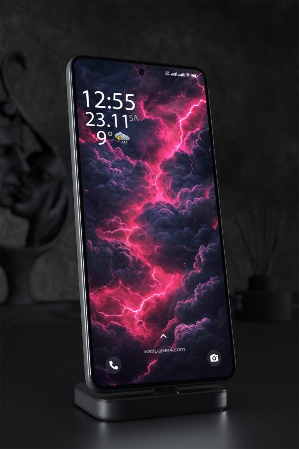Phone Wallpaper 1720 - Dark Storm Clouds with Neon Lightning