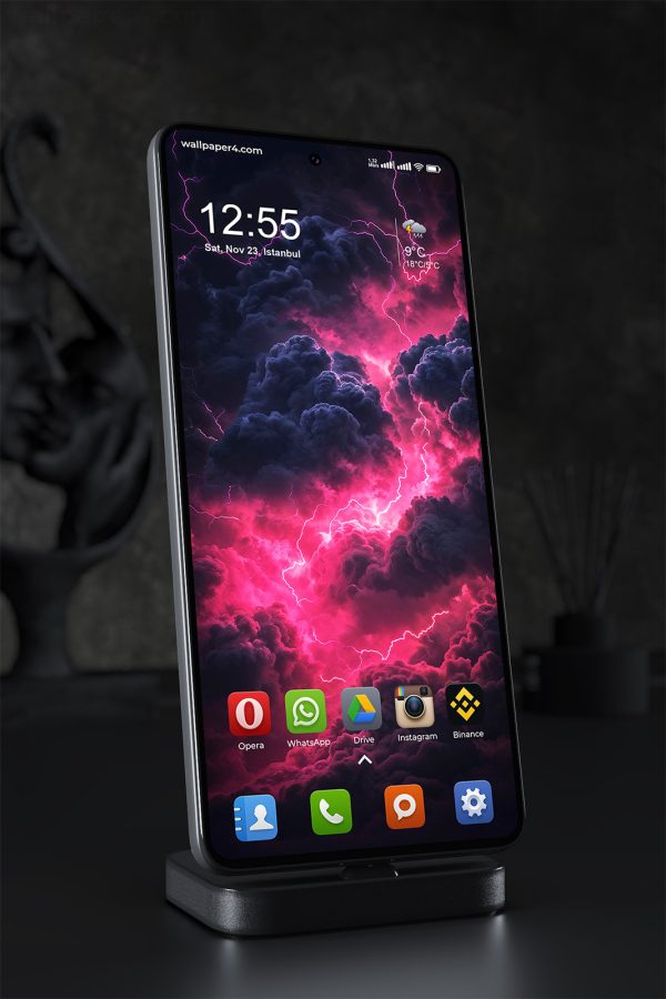Mobile Wallpaper 1720 - Dark Storm Clouds with Neon Lightning